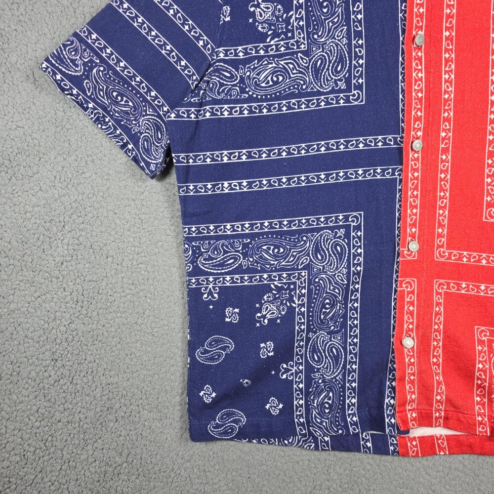 Zara Shirt Mens Size Large Blue Red Bandana Relaxed Button Down Cotton Twill - Picture 5 of 11